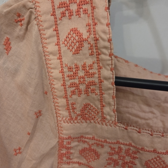 Madewell La Villa Embroidered Tie Sleeve Peasant Top in Rose Pink - Picture 3 of 6